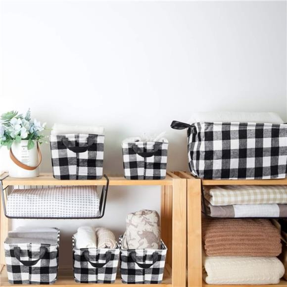 6 Pcs Buffalo Plaid Basket Square Storage Basket Buffalo Check Basket Bin Solid - Picture 4 of 6